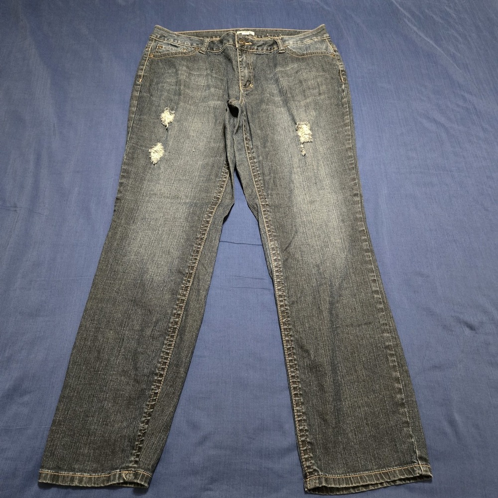 Cato Jeans Womens 14 Blue Medium Wash High Rise Straight Distressed Stretch